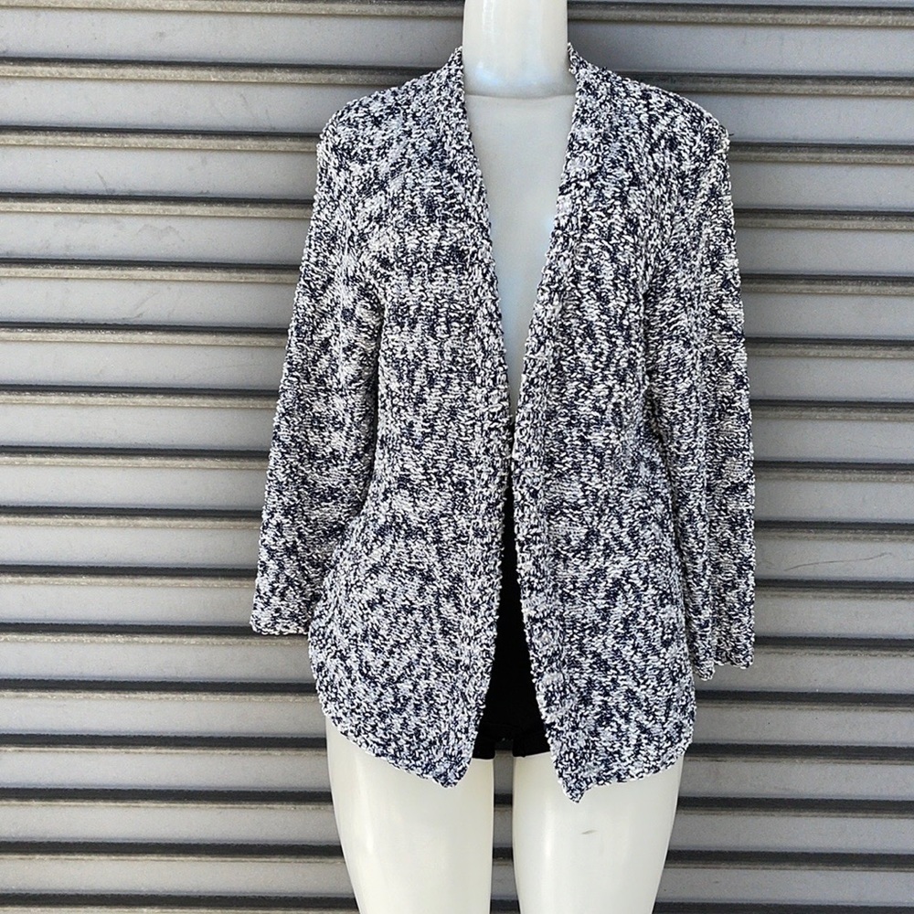 Jones New York Collection Blue White Marled Open Front Cardigan Sweater Small